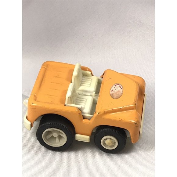 Toy Push Along Vehicle Tonka Small Metal Yellow Jeep with Rubber Tires Vintage - Picture 4 of 10